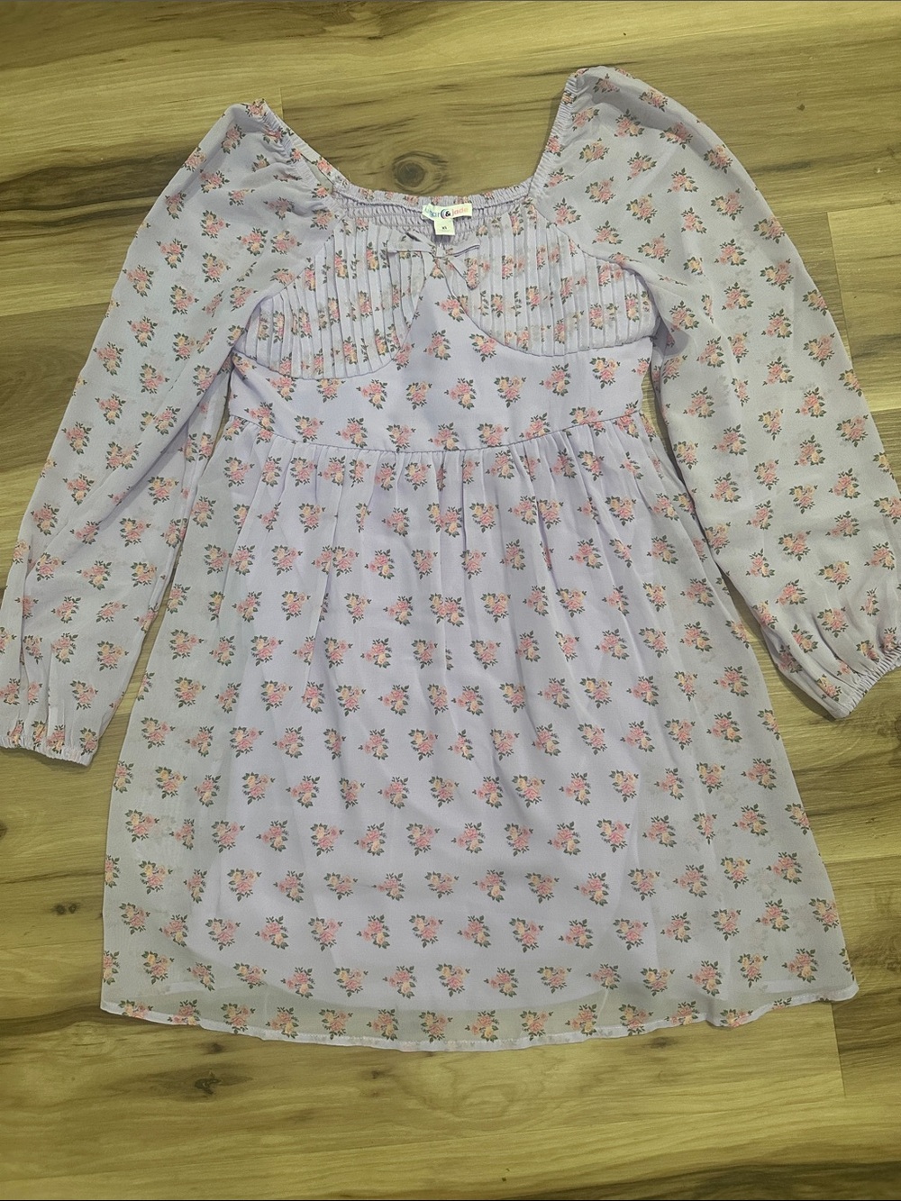 Girls' Floral Long-Sleeve Dress - Lavender Pink